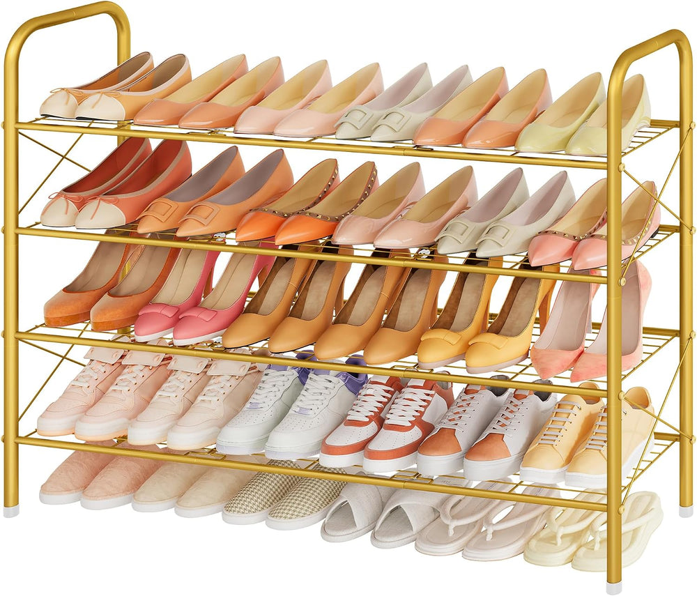 Hoctieon 4 Tier Mesh Style Shoe Rack, Entryway Shoe Shelf, Shoe Storage Organ...