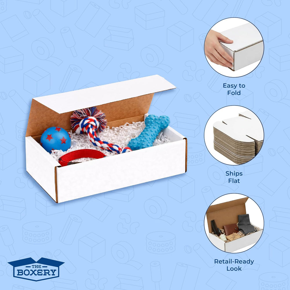 The Boxery Small White Shipping Boxes, 8x4x2-inch Corrugated Cardboard Mailer...