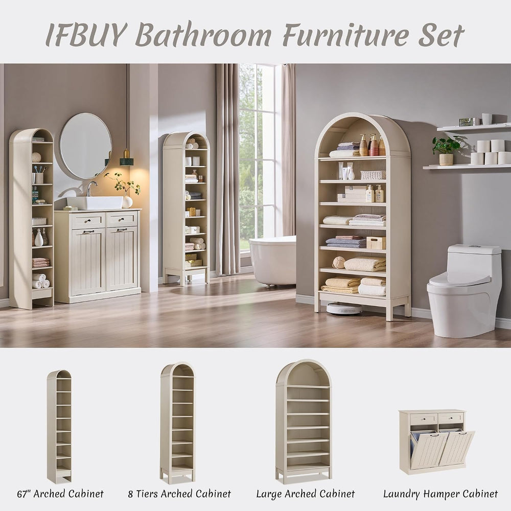 IFBUY Double Tilt Out Laundry Hamper Cabinet, Trash Cabinet, Cream