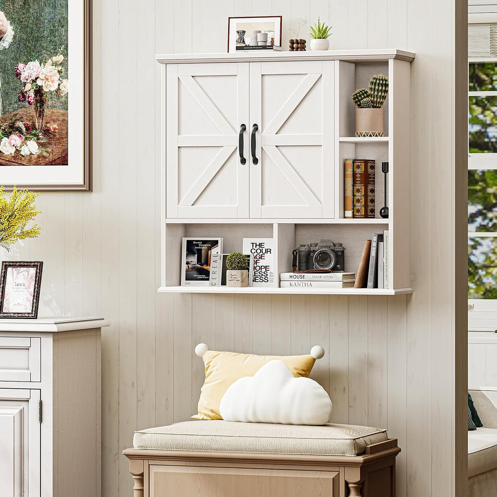 Bathroom Wall Cabinet, Farmhouse Medicine Cabinet with Doors, Rustic White