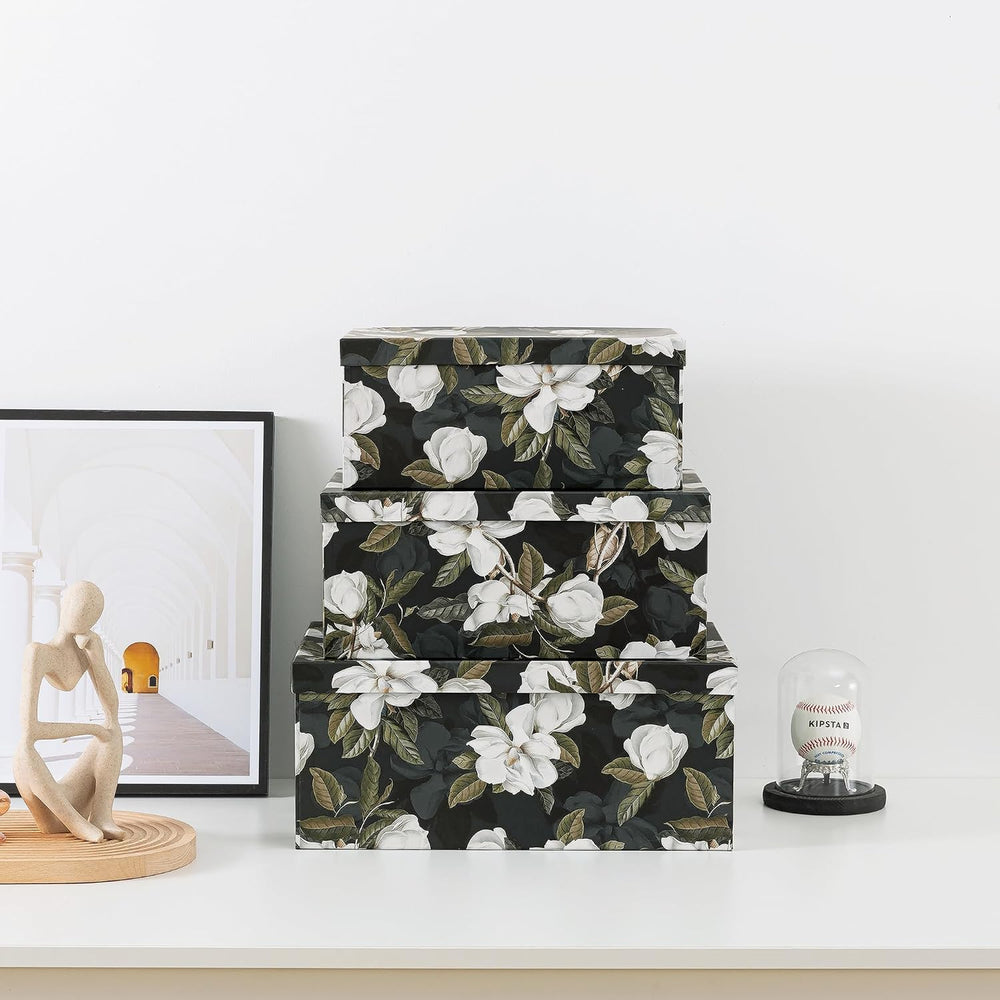 Soul & Lane - Midnight Gardenia Decorative Boxes with Lids, Set of 3, Black