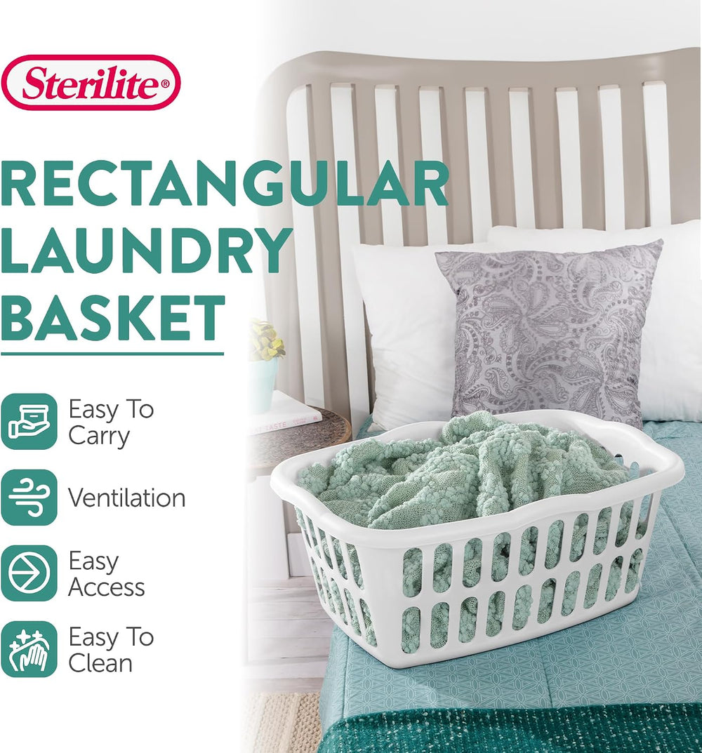 Sterilite 12-Pack Rectangular Laundry Basket, Plastic Clothes Hamper, 1.5 Bus...