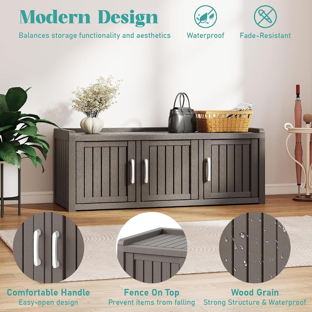2-Tier Storage Bench, Waterproof UV-Resistant Outdoor Shoe Storage Cabinet wi...