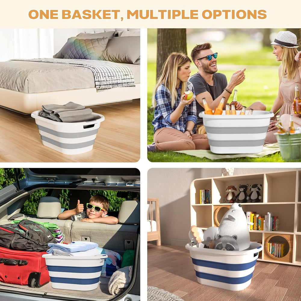 OOAMBB 43L Collapsible Laundry Baskets Plastic (Blue+Grey, 2 Packs)