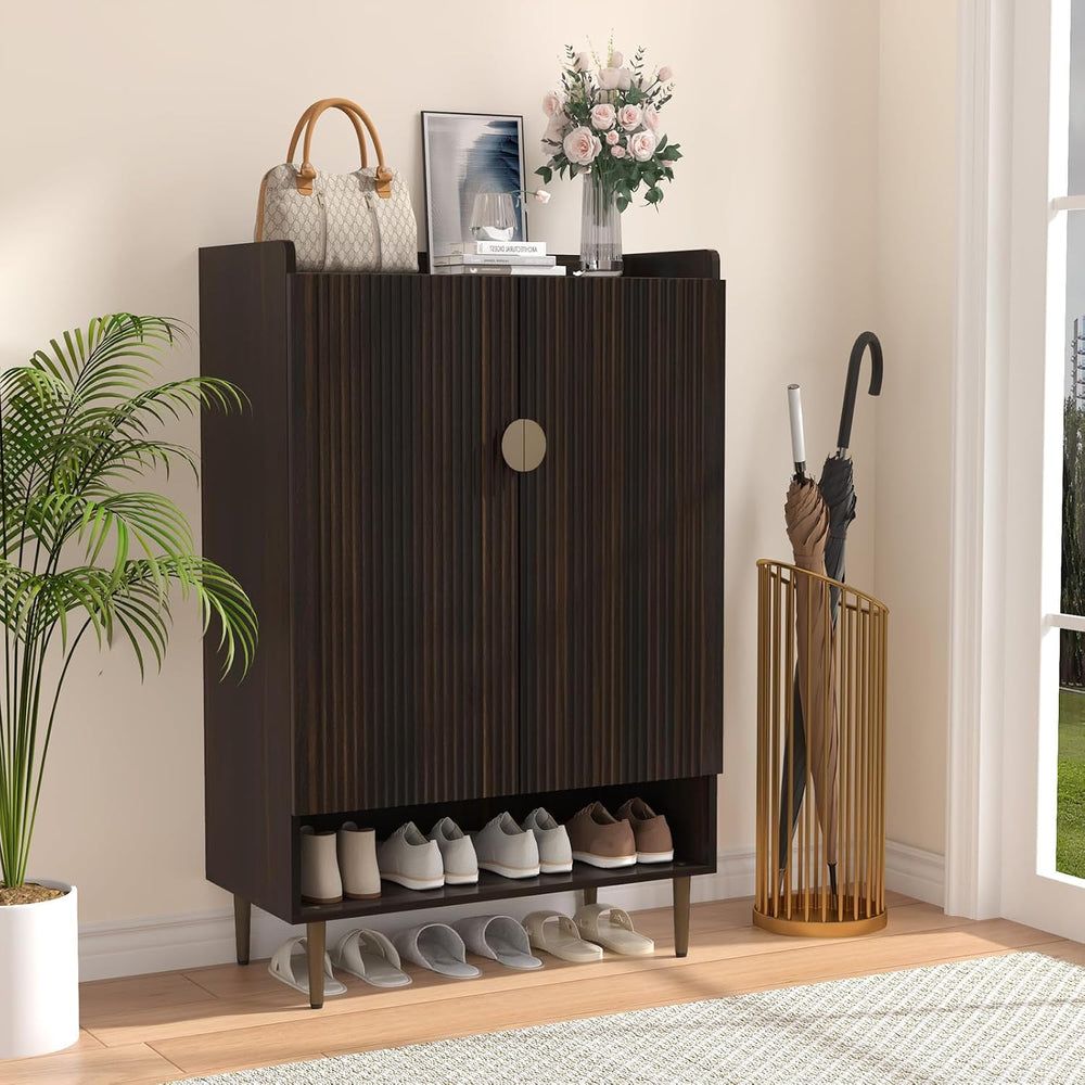 HLR Modern Shoe Cabinet for Entryway, 24 Pairs Shoe Storage Cabinet, Brown