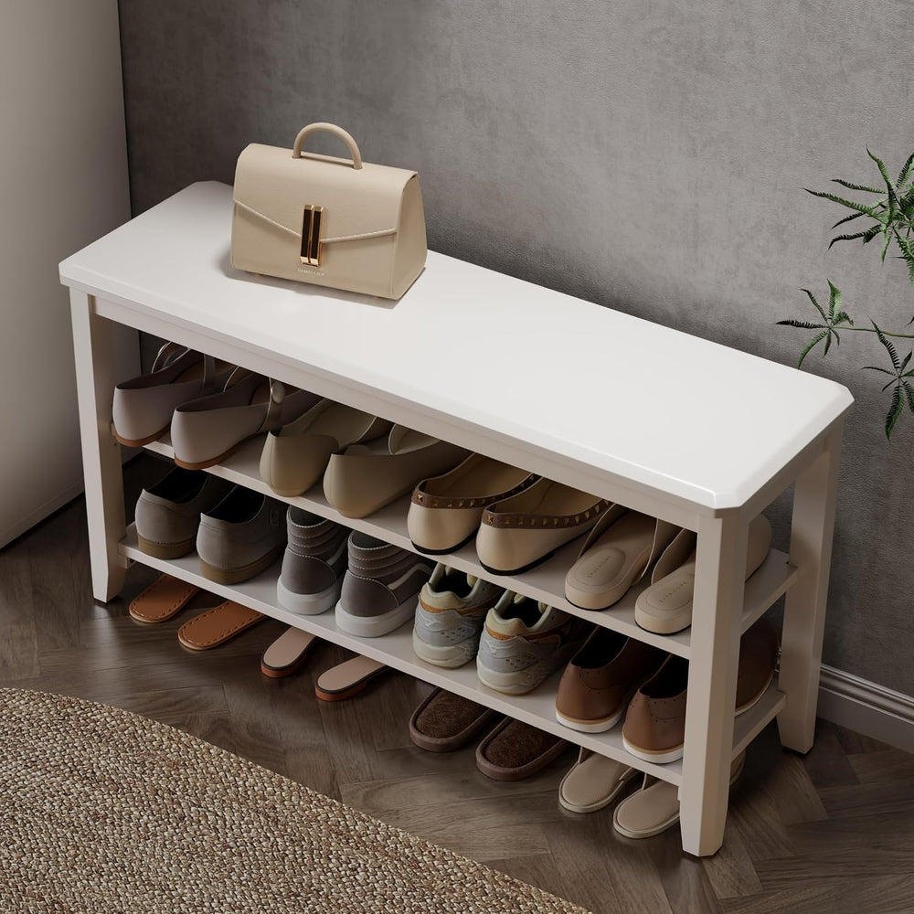 AQIMUELE Wood Shoe Rack Bench, 2 Tier Shoe Rack for Front Door Entrance