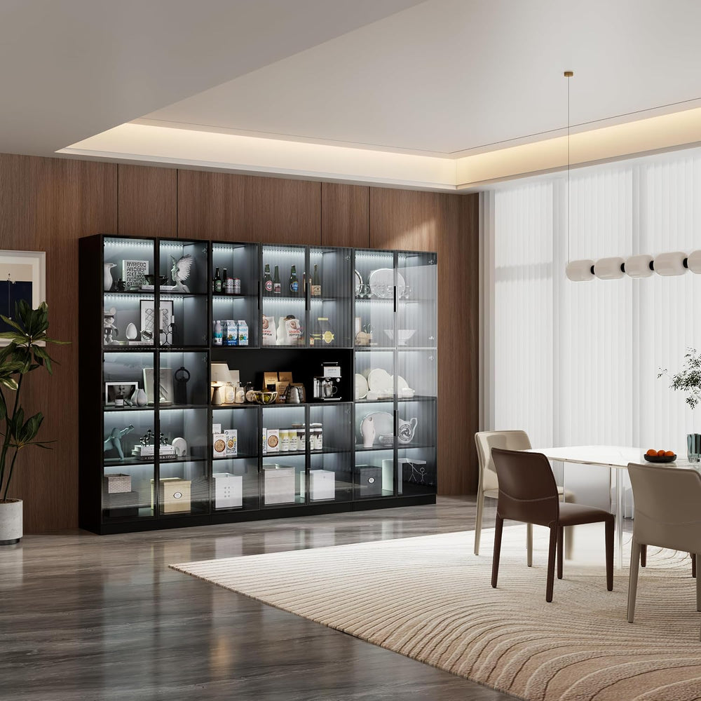 Bobve 78” LED Storage Cabinet Set with Glass Doors,Large Pantry Cabinets,Mult...