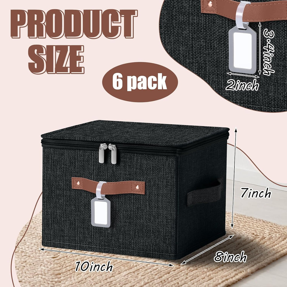 6 Pack Fabric Closet Storage Bins with Lids, 10×8×7 in, Black