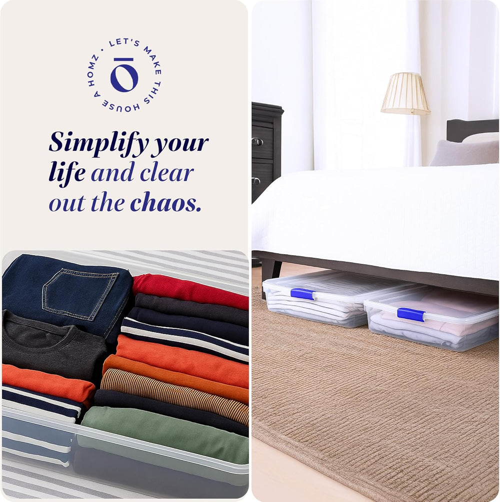 HOMZ 2-Pack Under Bed Storage, Clear Plastic Containers with Lids, 56 Quart, ...