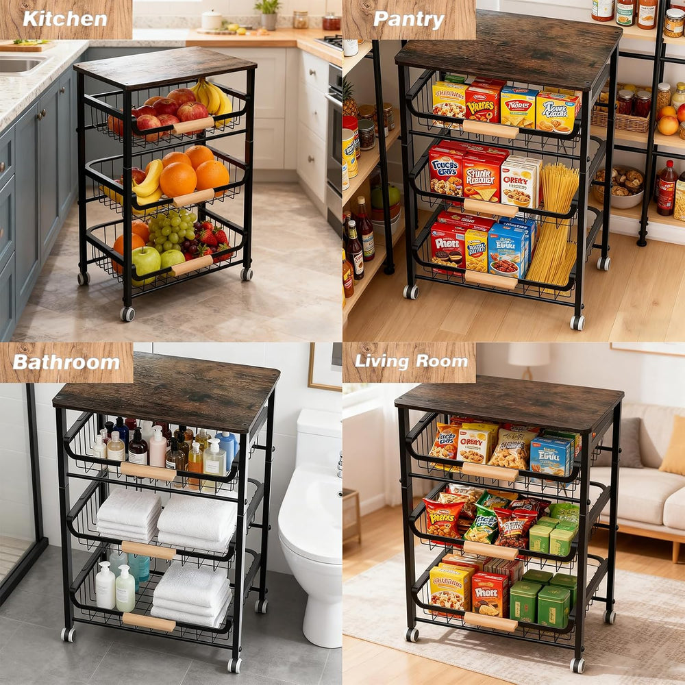 4-Tier Vegetable Fruit Basket for Kitchen Storage Rolling Cart on Wheels with...