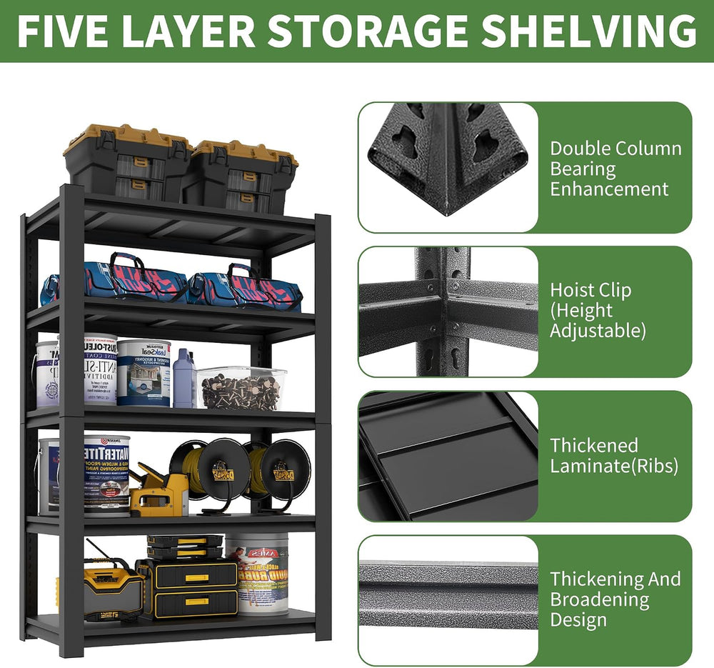 Garage Shelving,72" H Garage Shelves Heavy Duty, 3000Lbs 5 Tier Adjustab...