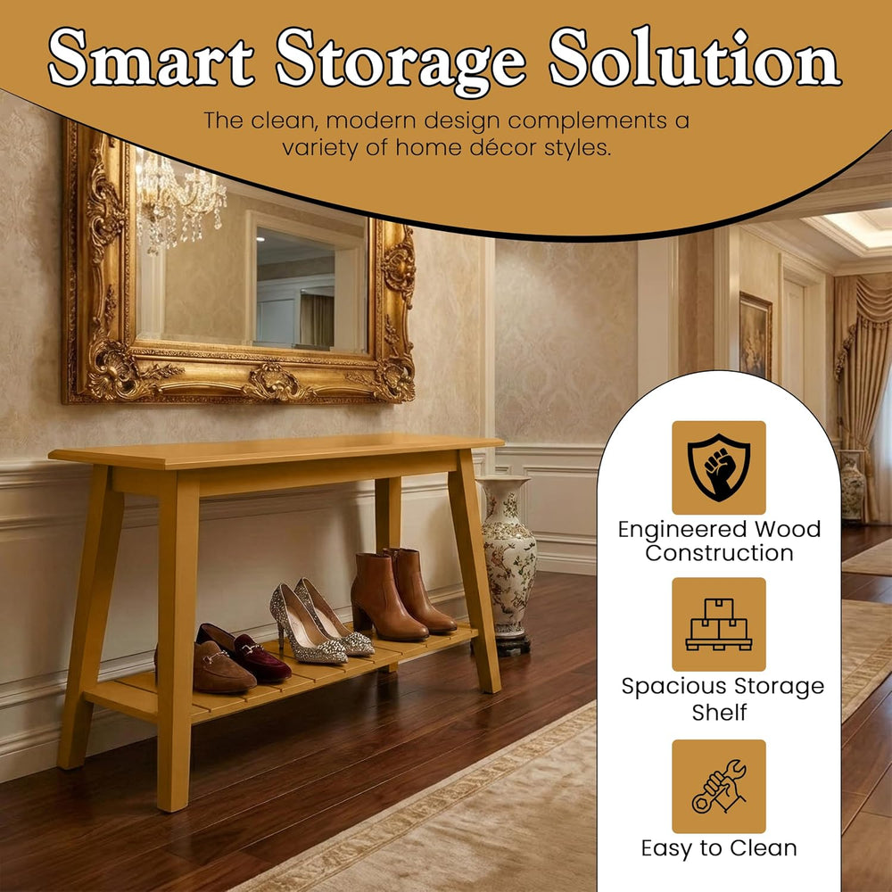 Kings Brand Wood Entryway Shoe Bench with Storage Shelf, Honey Mustard