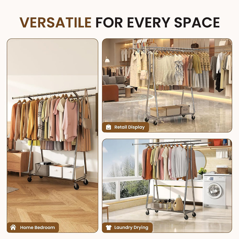 BELLAVENIR 620 Lbs Heavy Duty Rolling Clothes Rack, Double Rail