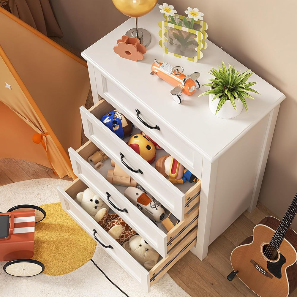 Gizoon 4 Drawer Dresser for Bedroom, Wood Storage Chest, White
