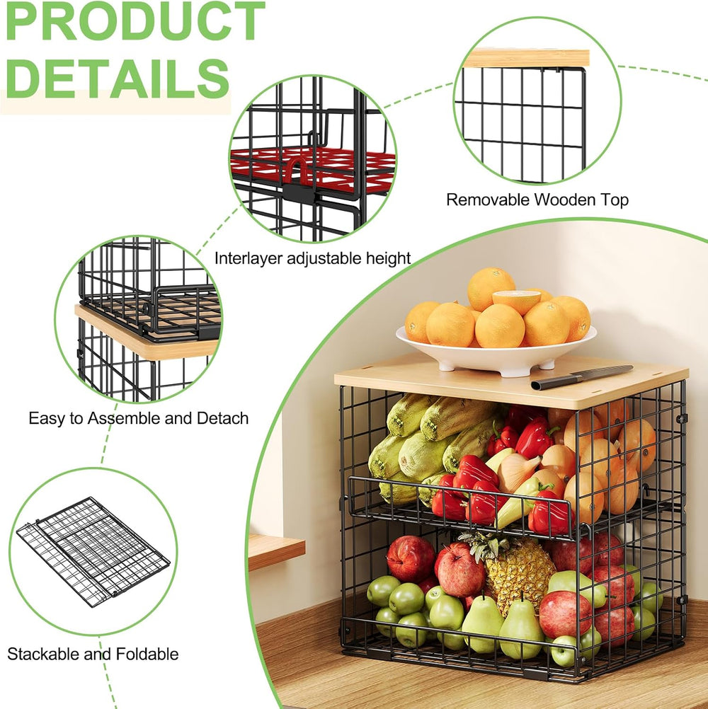 4 Pack Stackable Wire Baskets for Pantry Organizers and Storage, Pantry Baske...