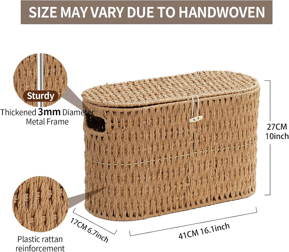 Toilet Paper Storage Basket with Lid, Paper Rope Wicker Basket for Bathroom O...