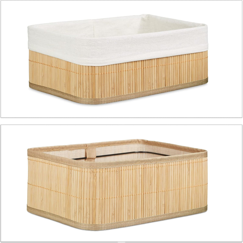 Relaxdays Bamboo Set of Shelf Baskets, 12.5 x 32 x 22 cm, Rectangular, 3 Stor...