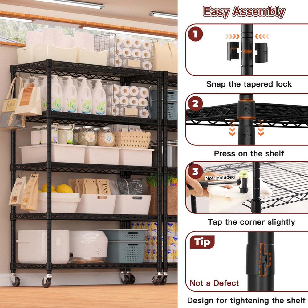 PrimeZone 36"W x 16"D x 79"H Wire Shelving with Wheels, 5-tier...