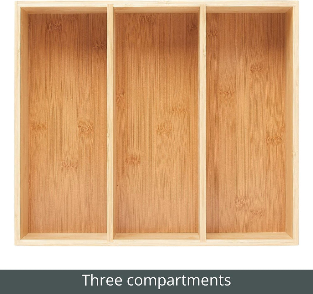 mDesign Bamboo Pantry Organizer Bin Box, 3 Sections - Wooden Stackable Basket...