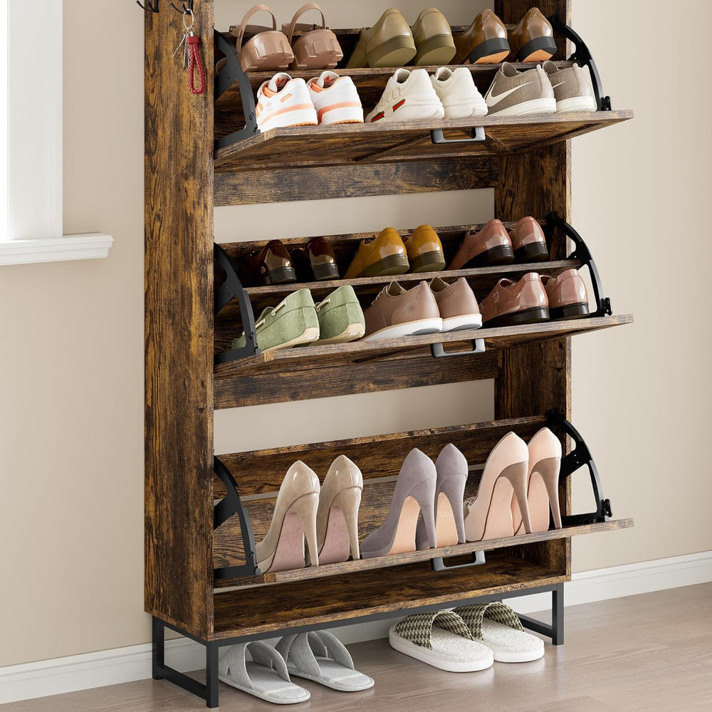 BORNOON Shoe Cabinet with 3 Flip Drawers Narrow Shoe Storage Cabinet Organize...