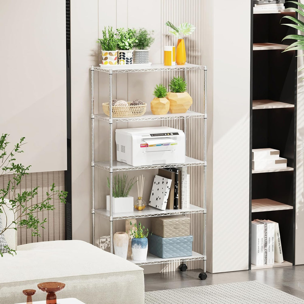 pouseayar 5 Tier NSF Metal Shelf Wire Shelving Unit, 750lbs Capacity Heavy Du...