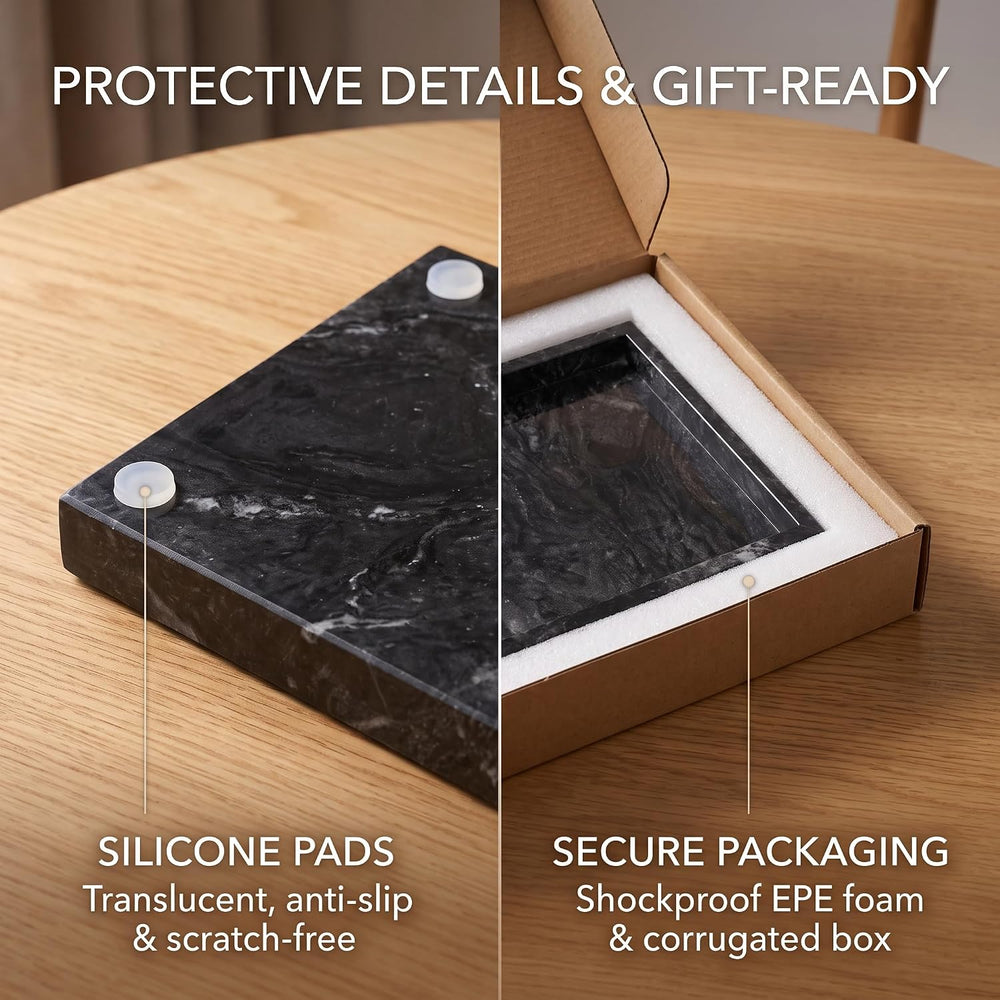 Natural Marble Tray, 12"x8" Rectangular Vanity Catchall w/Silicone ...