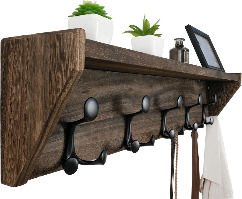WEBI Wall Shelf with Hooks Underneath,35" Long Wall Mounted Coat Rack wi...