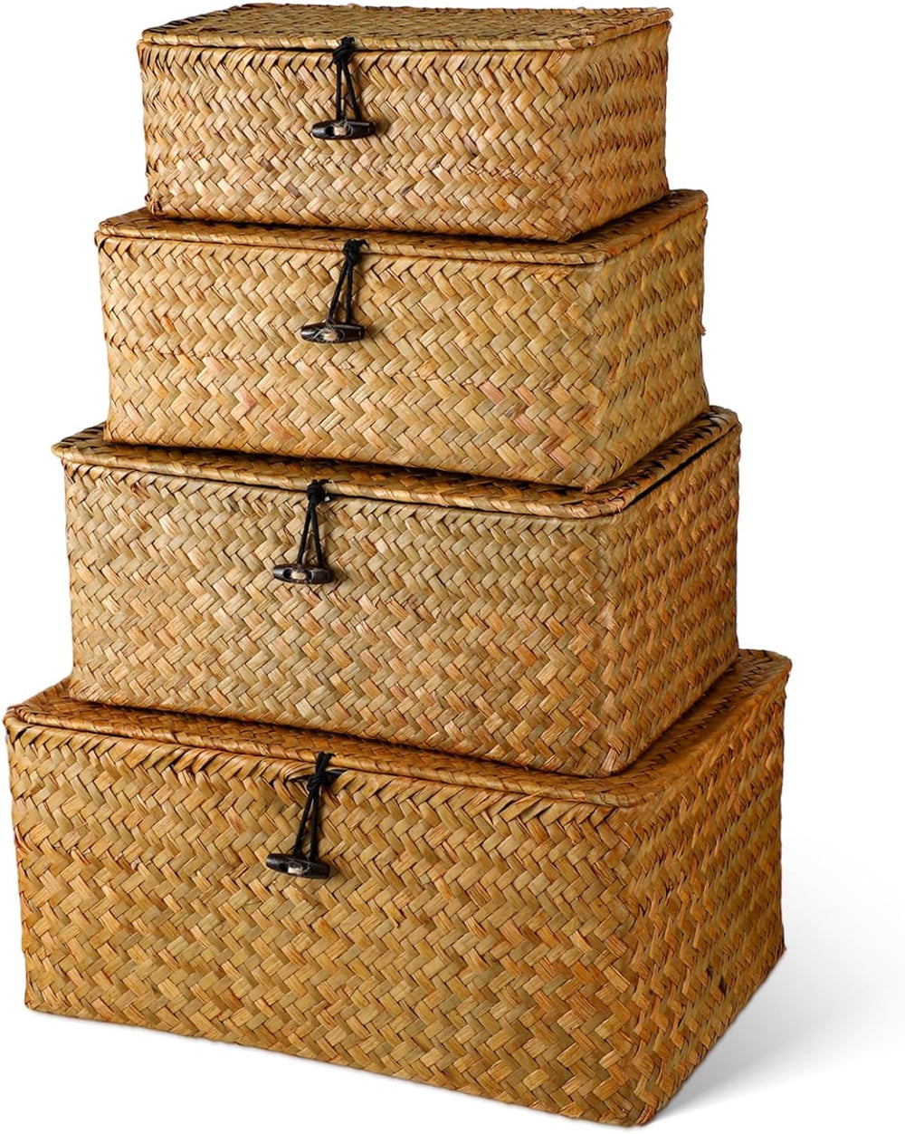 Woanger Set of 4 Wicker Baskets with Lids, Orange