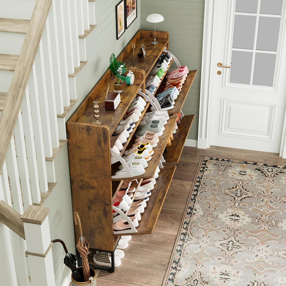 GRUSIGN Shoe Cabinet, Shoe Storage Cabinet with 2 Flip Drawers & Adjustab...