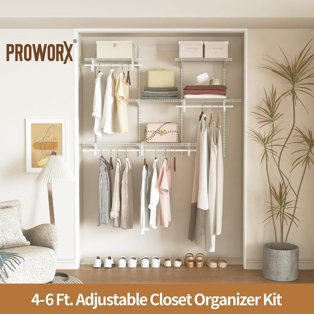 4-6 Ft Closet Organizer System, Adjustable Metal Wire White Closet System, Ex...
