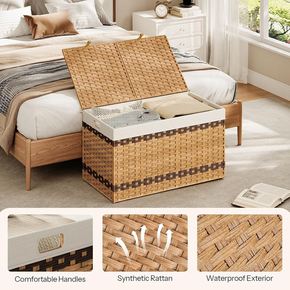 HOOBRO Storage Basket with Lid, 42.3 Gallon (160L) Wicker Storage Basket with...