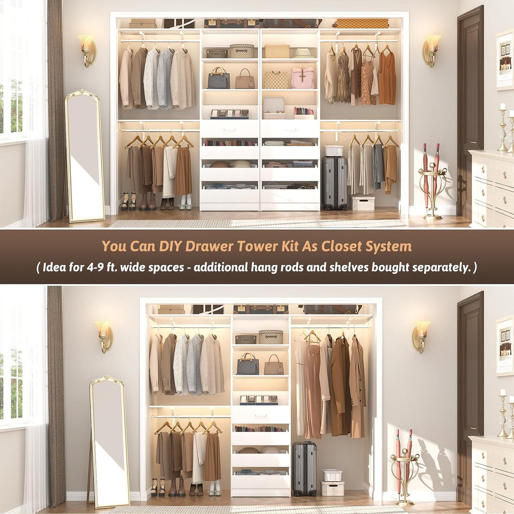 Aheaplus 21.3" Closet System with 4 Drawers, Wood Closet Organizer, White