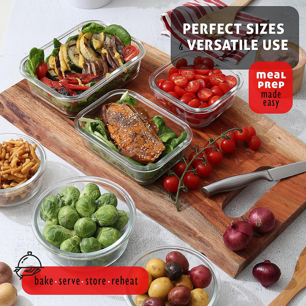 EATEX 48pc Glass Storage Containers with Lids, 24 Set Glass Food Storage Cont...