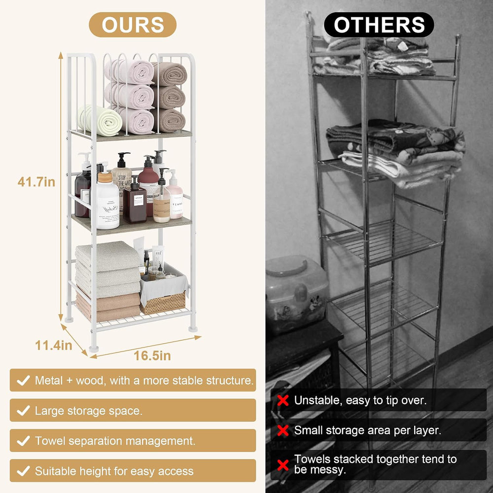 3-Tier Freestanding Towel Racks for Bathroom, White Towel Rack Stand