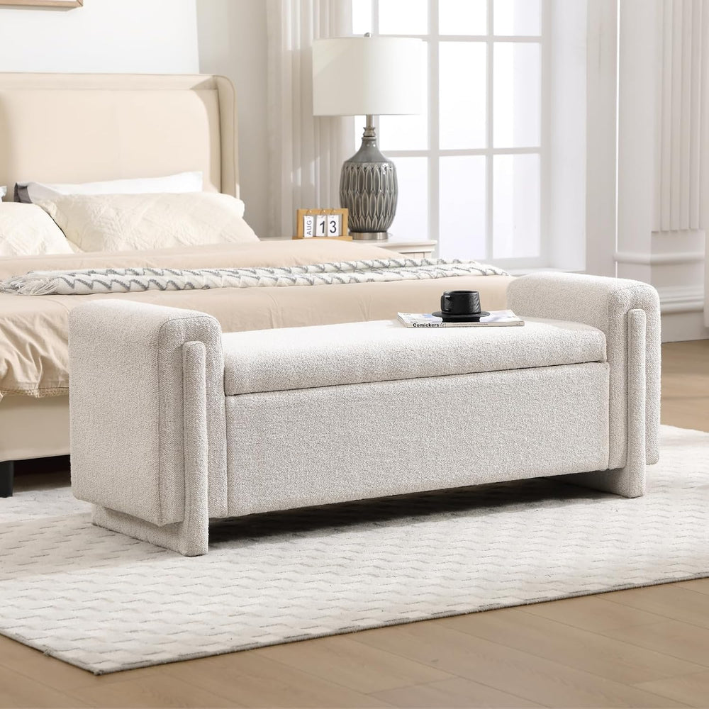 CIMOTA Modern Storage Ottoman Bench, 58” Large Upholstered Storage Bench with...