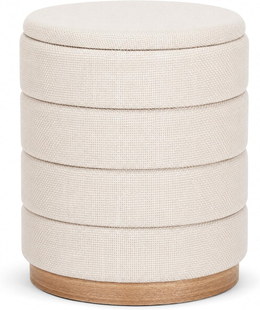 Linen Storage Ottoman Round Footrest with Hidden Storage, Biege 16" L X1...