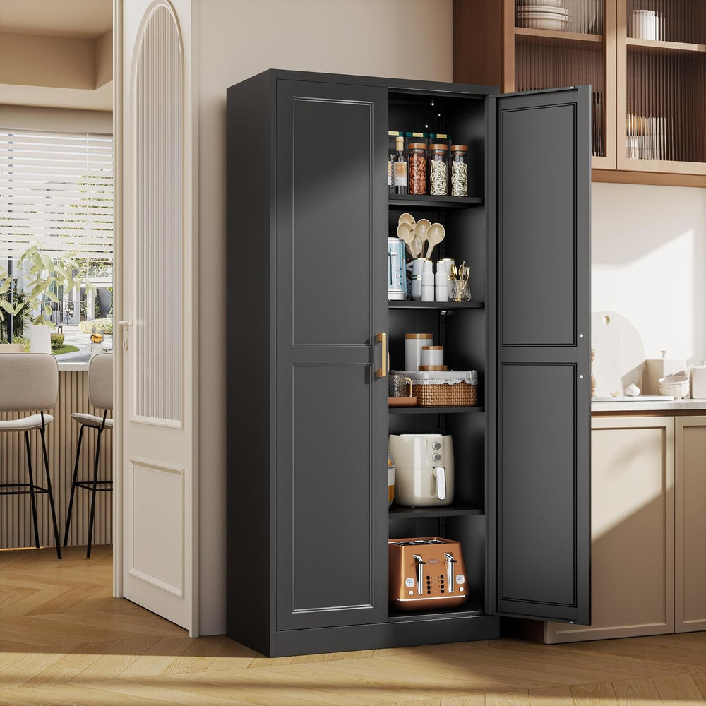 71" Tall Metal Kitchen Pantry Cabinet, Storage Cabinet with Doors