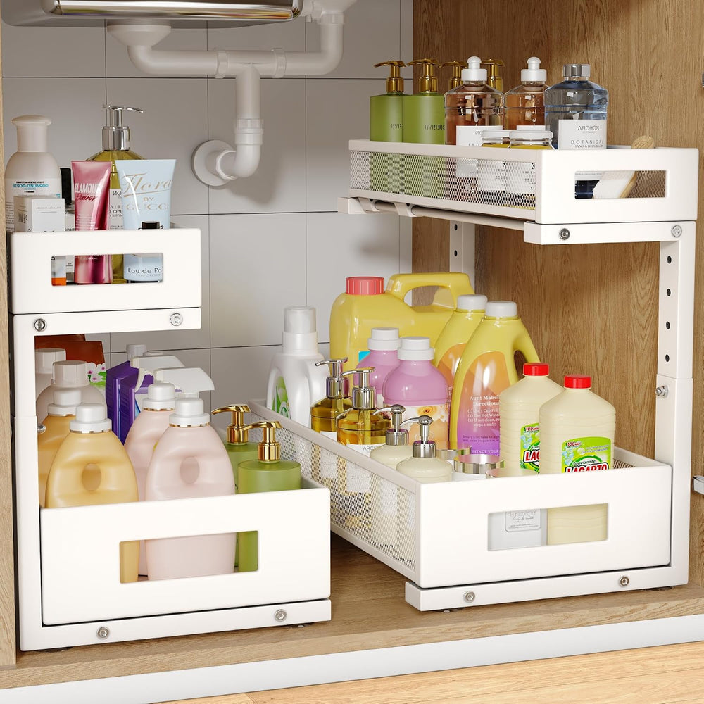 2 Pack 17IN Depth Under Sink Storage Organizer, Large 2-Tier Elegant Mesh Pul...