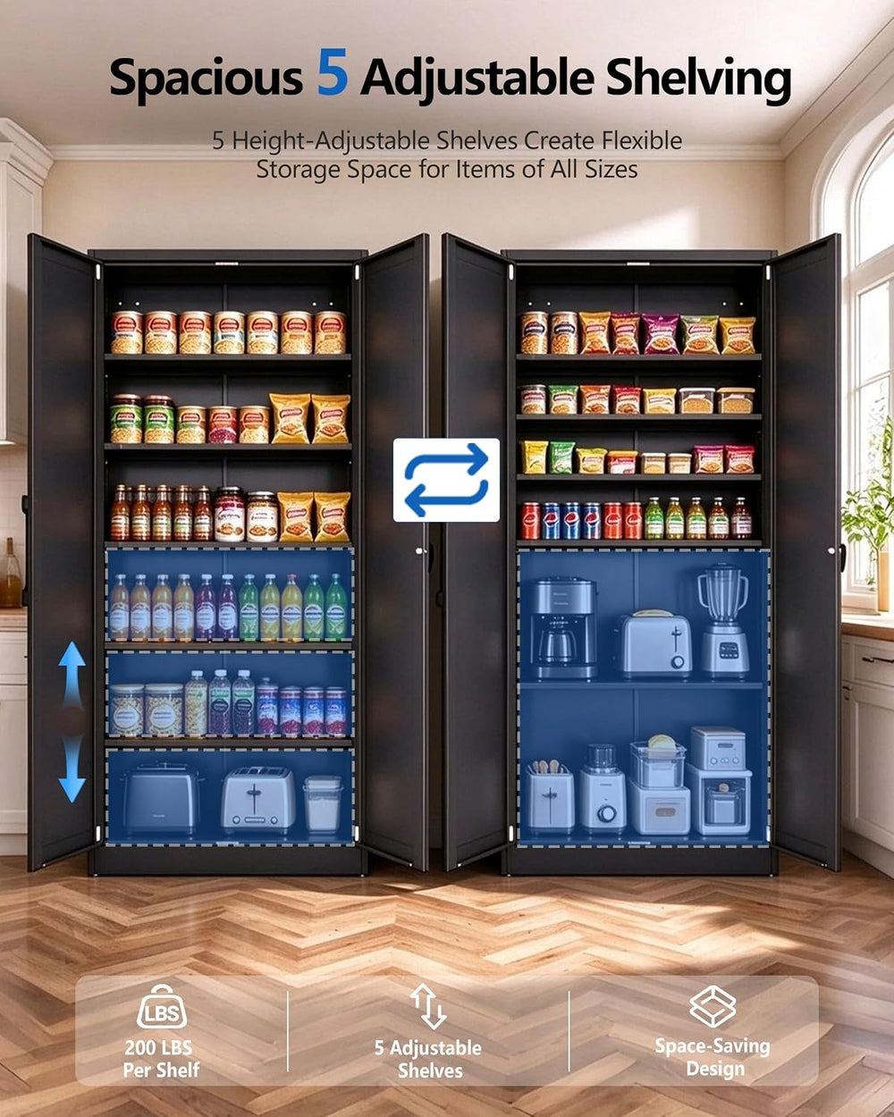 71" Metal Garage Storage Cabinet with Combination Lock,5 Adjustable Shelves
