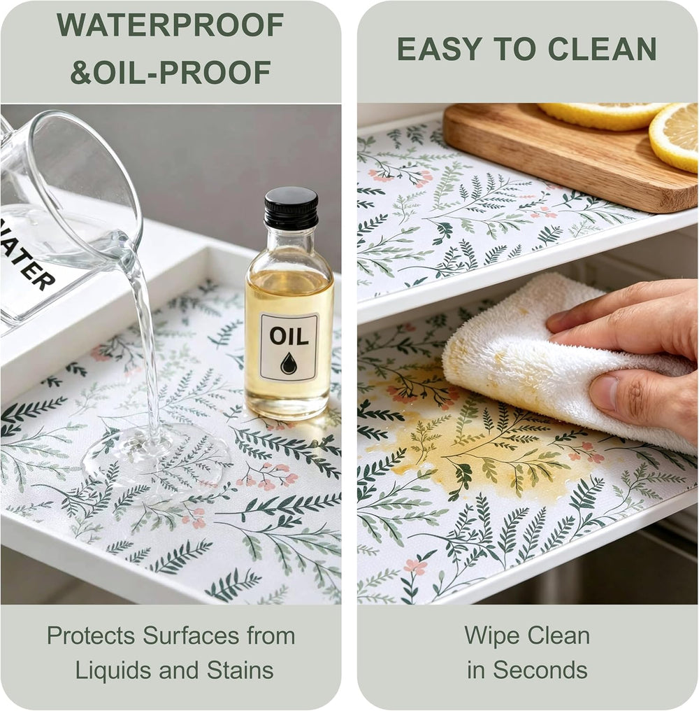 Fern Floral Shelf Liner and Drawer Liner, Non-Adhesive Kitchen Cabinet Liner,...
