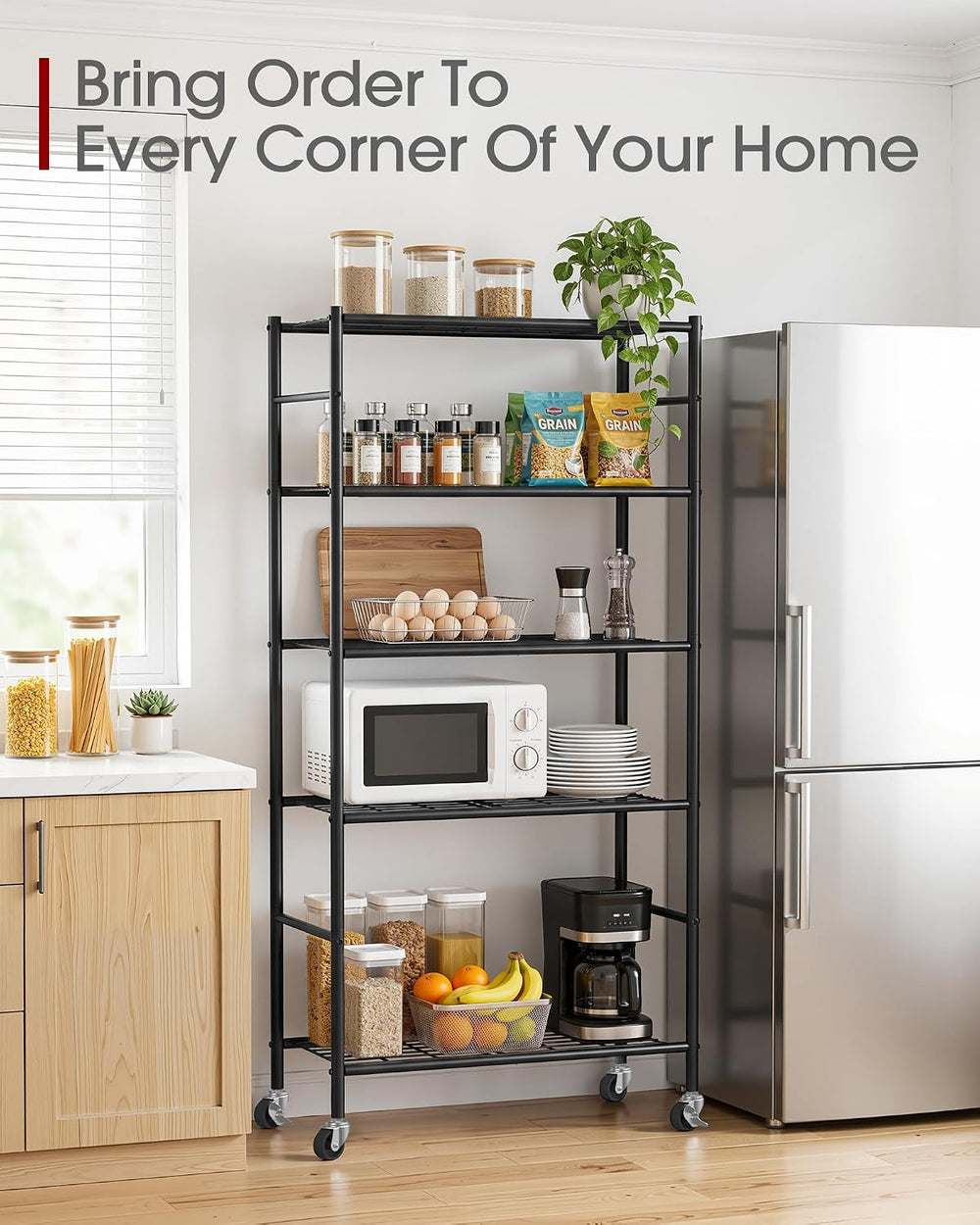Sakugi 5-Tier Storage Shelves 33.1" x12.6" x73.5" Black with W...