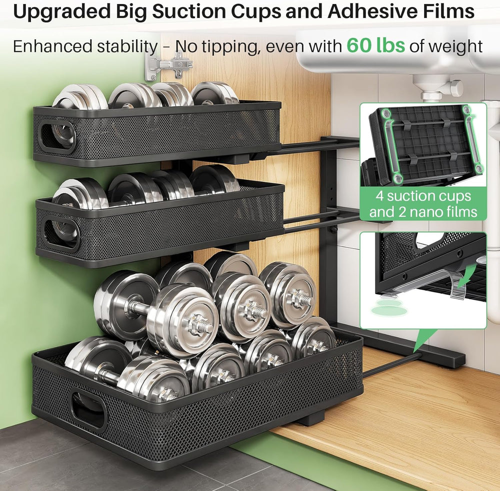 Kitstorack Under Sink Organizer, 2-Pack 3-Tier Height Adjustable Thickened Me...