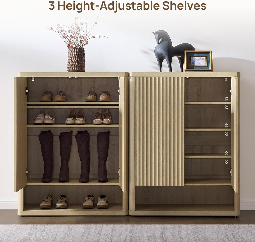 SICOTAS Shoe Cabinet 44 inch Tall Fluted Shoe Cabinet with Doors & 4 Shel...