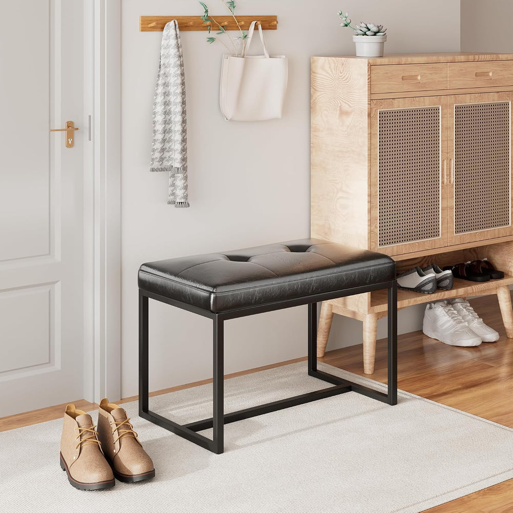 Modern Leather Ottoman Bench, PU Leather Vanity Stools Chairs with Metal Fram...