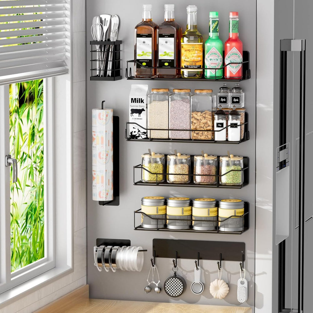 Magnetic Spice Rack for Refrigerator,8 Pack Magnetic Fridge Shelf, Moveable S...