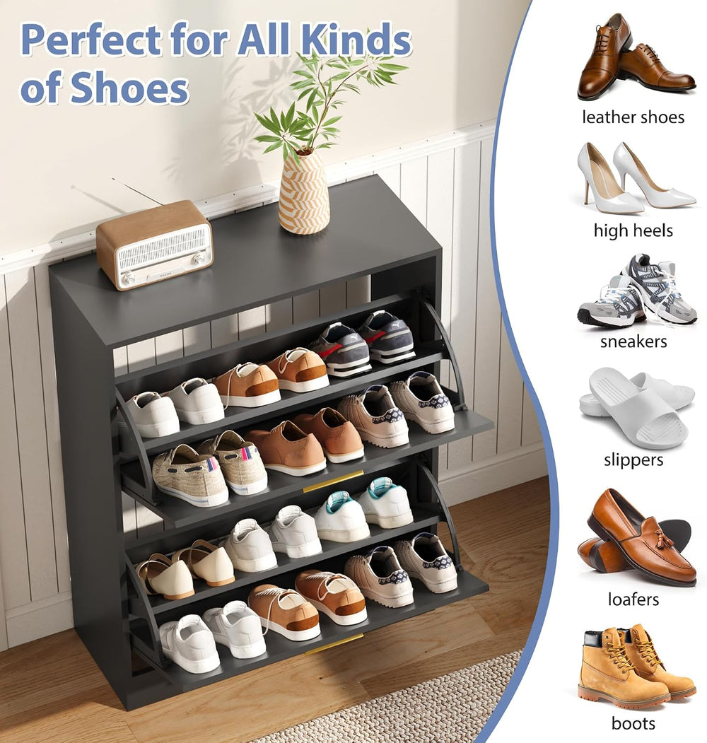 Shoe Storage Cabinet with 2 Flip Drawers and Rectangular Base, Black丨Modern S...