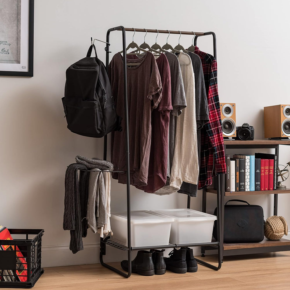IRIS USA Clothes Rack with 2 Metal Shelves, Freestanding Clothing Racks for H...