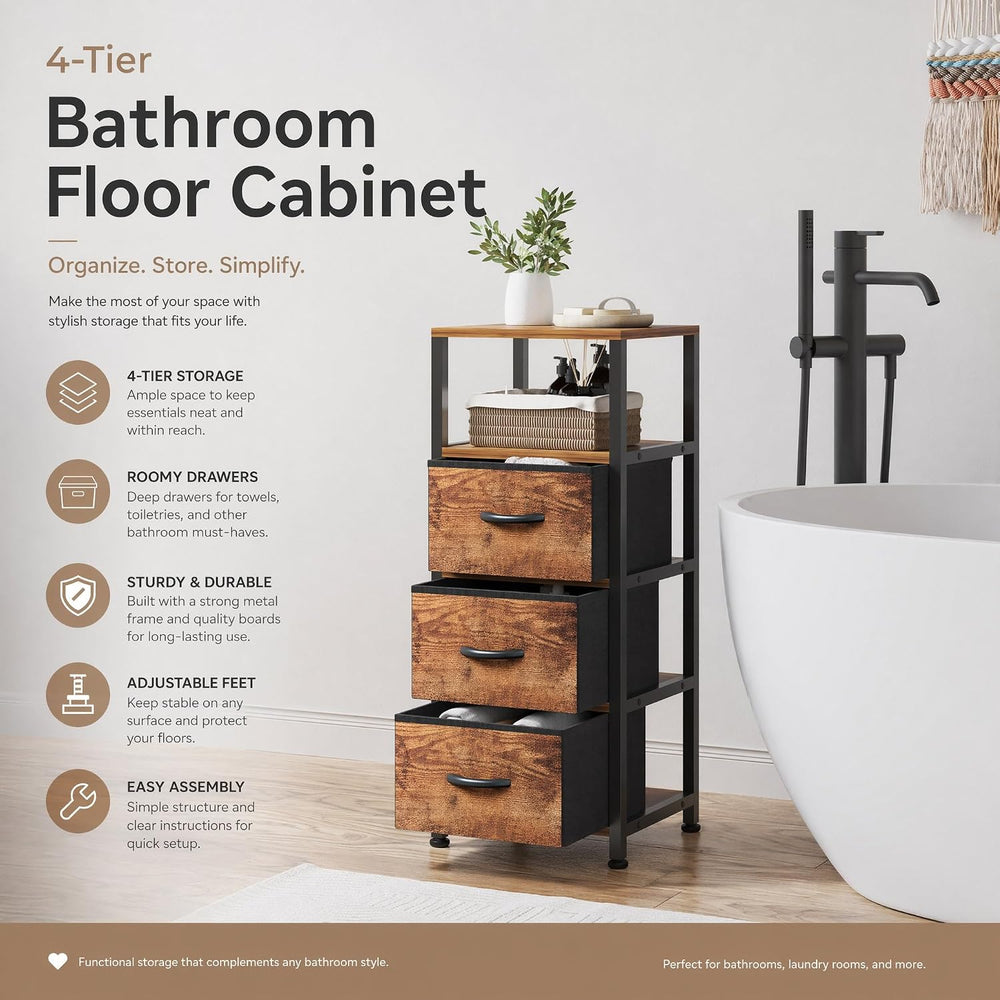 4-Tier Narrow Bathroom Floor Cabinet with Fabric Drawer
