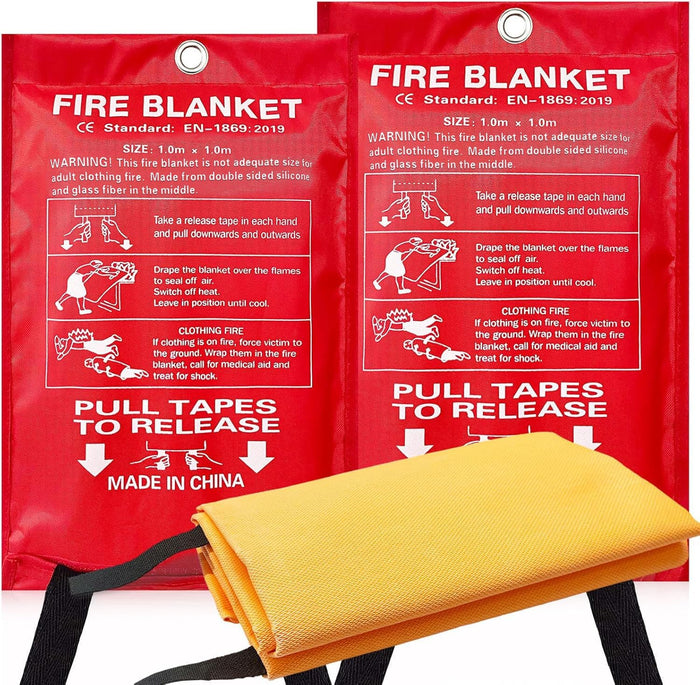 2 Pack Fire Blankets Emergency for Home, 40” x 40” Silicone-Coated Fiberglass Fire Blanket for Home and Kitchen, Skin-Safe Silicone Layer — No Itching, No Dust