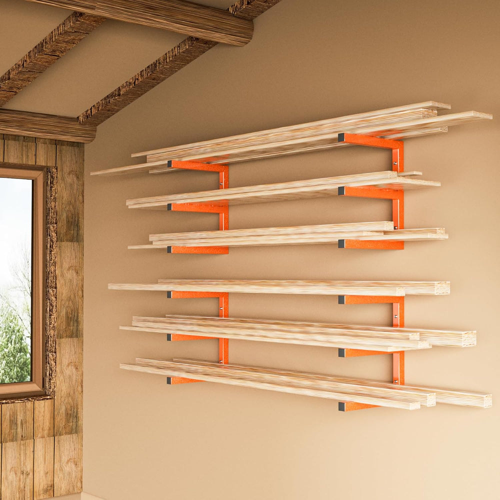 YYR Wood Organizer and Lumber Storage Rack Wall Mount, Heavy Duty Metal Shelf...